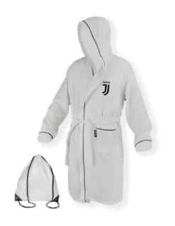Accappatoio ADULTO Originale JUVE JUVENTUS In Microspugna BIANCO NERO CON Zaino Piscina