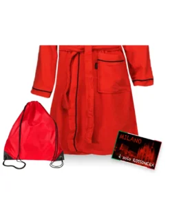 ACCAPPATOIO BAMBINO RAGAZZO ORIGINALE A.C. MILAN IN MICROSPUGNA ROSSO NERO con ZAINO PISCINA e cartolina MILANO è