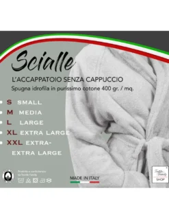 ACCAPPATOIO in Spugna a SCIALLE Senza Cappuccio AZZURRO in Puro Cotone Made in Italy