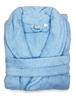ACCAPPATOIO in Spugna a SCIALLE Senza Cappuccio AZZURRO in Puro Cotone Made in Italy