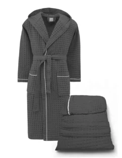 Accappatoio Uomo Donna in Cotone con Cappuccio, BEEApone® Nido d’Ape, Colore Antracite, Asciugatura Rapida, Morbido