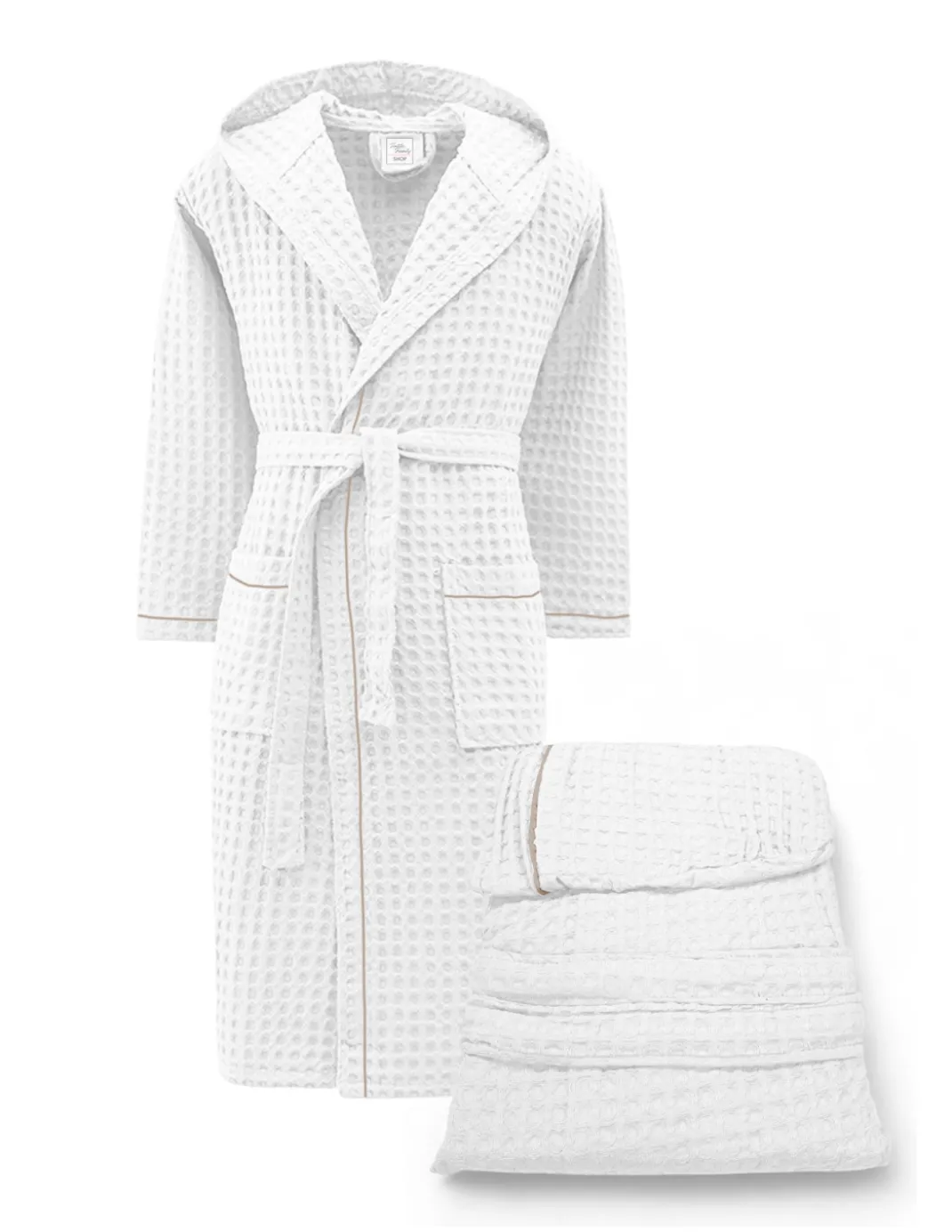 Accappatoio Uomo Donna in Cotone con Cappuccio, BEEApone® Nido d’Ape, Colore Bianco, Asciugatura Rapida, Morbido