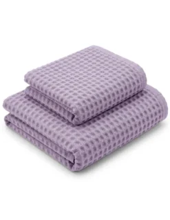 Asciugamani Nido d’Ape 100% Cotone 330 g/m² Made in Italy – Set 2 Pezzi (60x110 + 40x60) Tex Family – Lilla