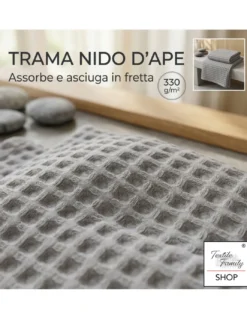 Asciugamani Nido d’Ape 100% Cotone 330 g/m² Made in Italy – Set 2 Pezzi (60x110 + 40x60) Tex Family – Blu