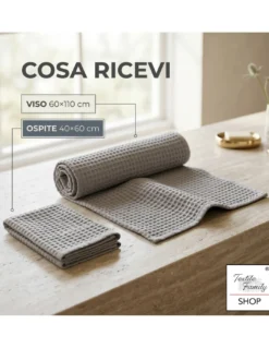 Asciugamani Nido d’Ape 100% Cotone 330 g/m² Made in Italy – Set 2 Pezzi (60x110 + 40x60) Tex Family – Azzurro