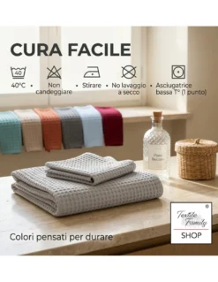 Asciugamani Nido d’Ape 100% Cotone 330 g/m² Made in Italy – Set 2 Pezzi (60x110 + 40x60) Tex Family – Grigio