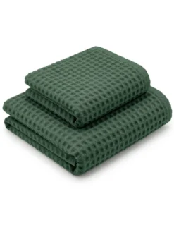 Asciugamani Nido d’Ape 100% Cotone 330 g/m² Made in Italy – Set 2 Pezzi (60x110 + 40x60) Tex Family – Verdone