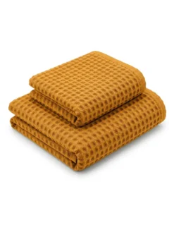 Asciugamani Nido d’Ape 100% Cotone 330 g/m² Made in Italy – Set 2 Pezzi (60x110 + 40x60) Tex Family – Ocra