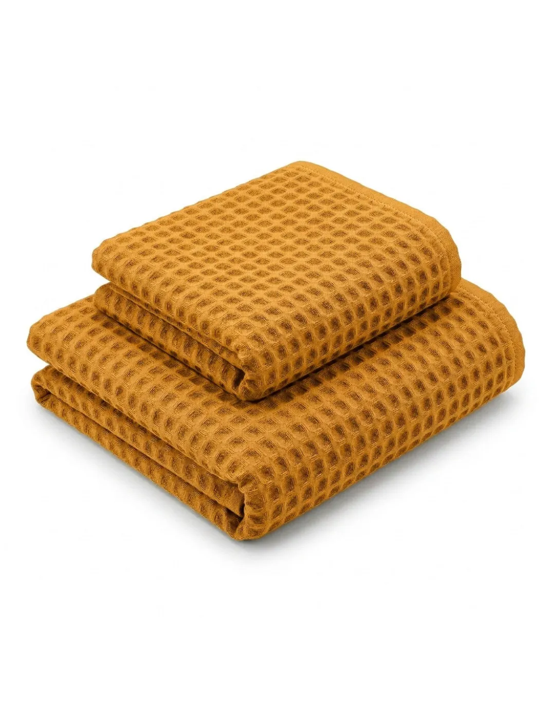 Asciugamani Nido d’Ape 100% Cotone 330 g/m² Made in Italy – Set 2 Pezzi (60x110 + 40x60) Tex Family – Ocra