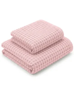 Asciugamani Nido d’Ape 100% Cotone 330 g/m² Made in Italy – Set 2 Pezzi (60x110 + 40x60) Tex Family – Rosa