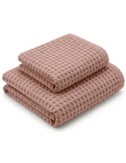 Asciugamani Nido d’Ape 100% Cotone 330 g/m² Made in Italy – Set 2 Pezzi (60x110 + 40x60) Tex Family – Cipria