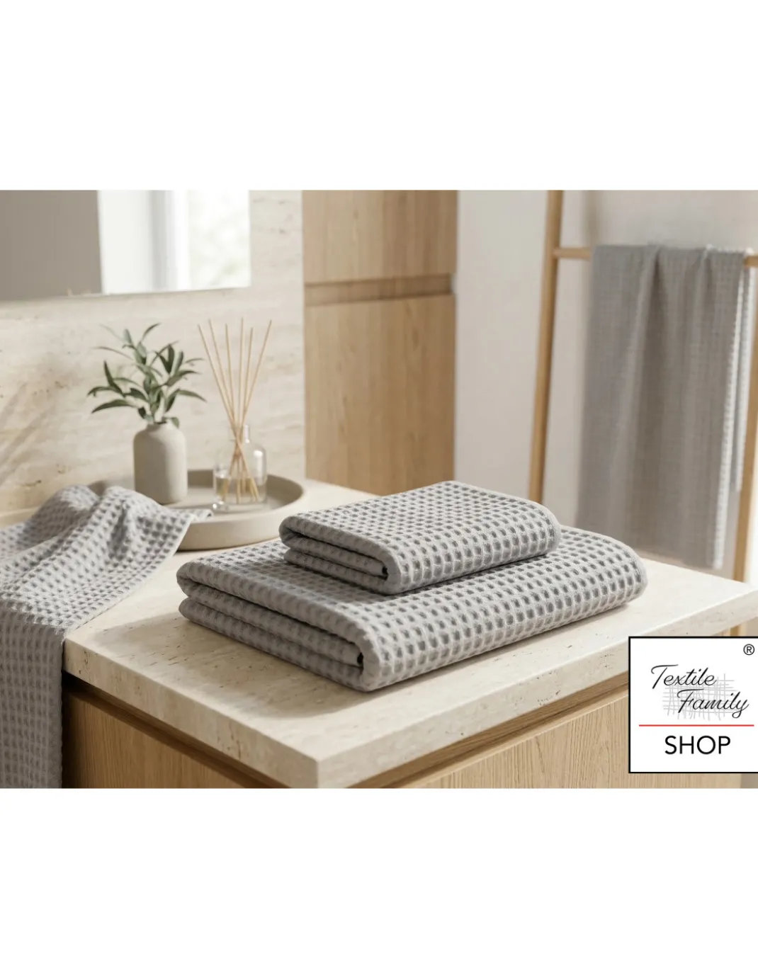 Asciugamani Nido d’Ape 100% Cotone 330 g/m² Made in Italy – Set 2 Pezzi (60x110 + 40x60) Tex Family – Tortora
