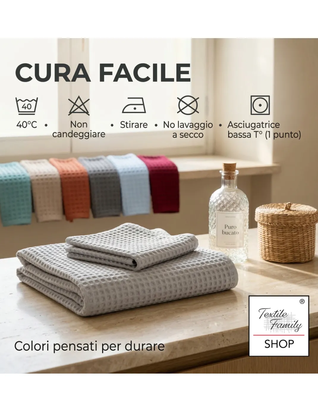 Asciugamani Nido d’Ape 100% Cotone 330 g/m² Made in Italy – Set 2 Pezzi (60x110 + 40x60) Tex Family – Bianco