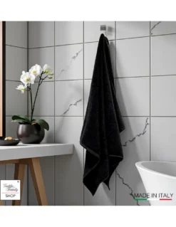 Asciugamano Telo Bagno Nero 100x150 cm β Spugna Cotone 100% Made in Italy β Ideale per Casa, Hotel, B&B e Spa