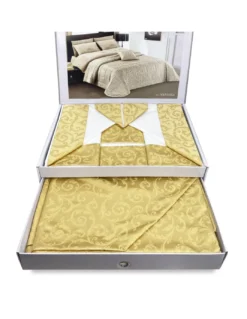 BAULETTO GOLD Con bordo Applicato ORO MATRIMONIALE lenzuolo E COPRILETTO IDEA SPOSA