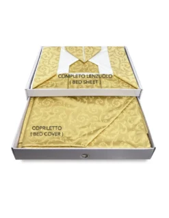BAULETTO GOLD Con bordo Applicato ORO MATRIMONIALE lenzuolo E COPRILETTO IDEA SPOSA