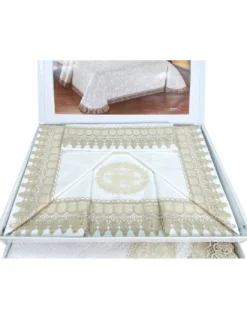 BAULETTO JENNY CON pizzo MACRAMÈ ECRÙ MATRIMONIALE lenzuolo e COPRILETTO idea SPOSA