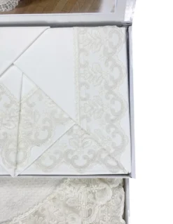 BAULETTO STEFY rifinito con Pizzo Macramè MATRIMONIALE lenzuolo e COPRILETTO idea SPOSA
