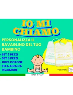 Bavaglini Asilo 100% Cotone con Tela AIDA da Ricamare, 25x34 cm, Set Bavette Personalizzabili 