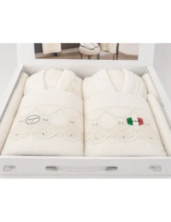 Completo Bagno Sposi 13 Pezzi Puro Cotone con Bauletto Made in Italy