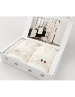 Completo Bagno Sposi 13 Pezzi Puro Cotone con Bauletto Made in Italy
