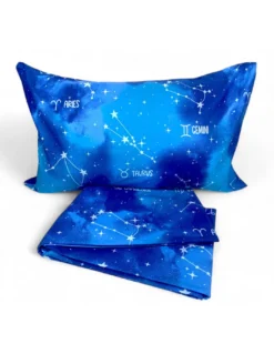 Completo Lenzuola Blu – Segni Zodiacali Mistici – Cotone 100% Made in Italy – Qualità Artigianale