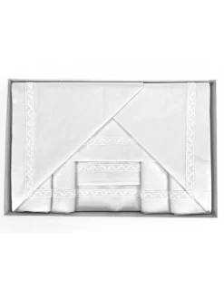 COMPLETO LENZUOLA con inserto MACRAMÈ a cornice Bianco matrimoniale Made in Italy IDEA SPOSA