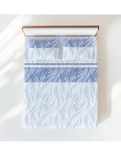 Completo Lenzuola Curve Blu - Design Moderno 100% Cotone Naturale - Traspirante e Lavabile - Made in Italy