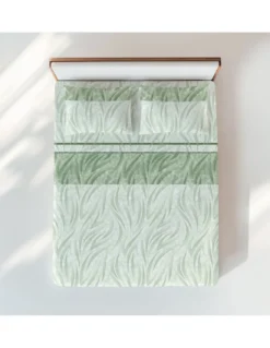 Completo Lenzuola Curve Verde - Stampa Moderna 100% Cotone - Traspirante e Lavabile - Made in Italy