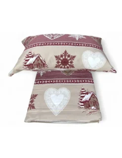 Completo Lenzuola Flanella Baita e Cuore - Cotone 100% Felpato - Caldo, Morbido, Made in Italy