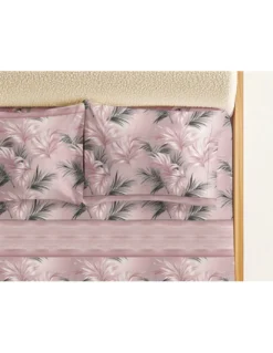 Completo Lenzuola Foglie Rosa - 100% Cotone Naturale - Elegante e Traspirante - Made in Italy, Lavabile