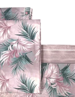 Completo Lenzuola Foglie Rosa - 100% Cotone Naturale - Elegante e Traspirante - Made in Italy, Lavabile