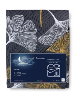 Completo Lenzuola Invernale Flanella Petali Oro - Puro Cotone Felpato Anti-Pilling - Made in Italy