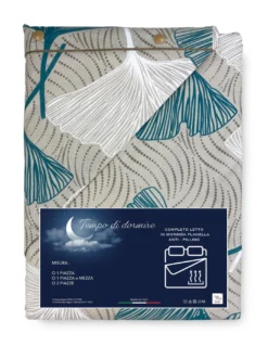 Completo Lenzuola Invernale Flanella Petali Verde - Cotone Felpato Anti-Pilling - Made in Italy
