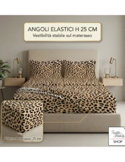 Completo Lenzuola Letto Safari Leopardato 100% Cotone Made in Italy – Sotto con Angoli H 25 cm