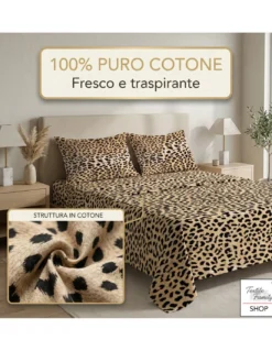 Completo Lenzuola Letto Safari Leopardato 100% Cotone Made in Italy – Sotto con Angoli H 25 cm