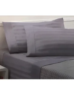 Completo Lenzuola Matrimoniali Cotone Grigio Piombo Levante, Set Lenzuola Letto Matrimoniale, Raso Puro Cotone Rigato