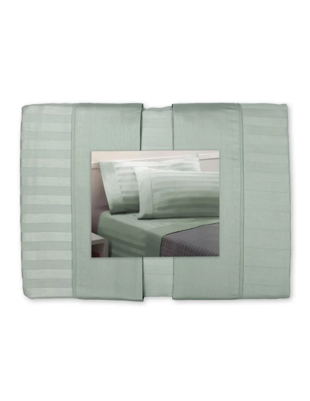 Completo Lenzuola Matrimoniali Cotone Verde Salvia Levante, Set Lenzuola Letto Matrimoniale, Raso Puro Cotone Rigato