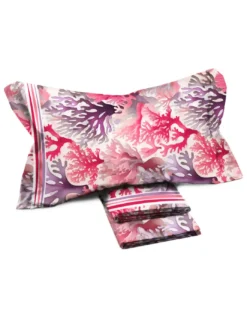 Completo Lenzuola Matrimoniale MAXI - Fantasia Coralli Rosa - 100% Cotone - Design Fresco e Moderno
