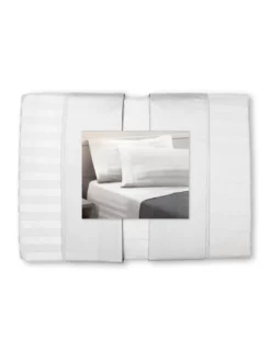 Completo Lenzuola Matrimoniali Cotone Bianco Levante, Set Lenzuola Letto Matrimoniale, Raso Puro Cotone Rigato