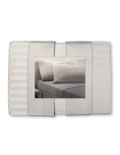 Completo Lenzuola Matrimoniali Cotone Grigio Chiaro Levante, Set Lenzuola Letto Matrimoniale, Raso Puro Cotone Rigato