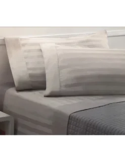 Completo Lenzuola Matrimoniali Cotone Grigio Chiaro Levante, Set Lenzuola Letto Matrimoniale, Raso Puro Cotone Rigato