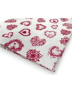 Completo Lenzuola Miros Cuore - Biancheria Letto Tirolese Cotone 100% - Cuori Rossi Made in Italy