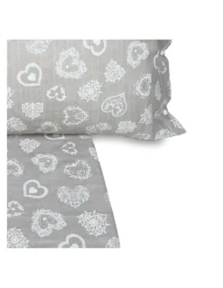 COMPLETO lenzuola MIROS cuore BIANCO in puro cotone stile TIROLESE