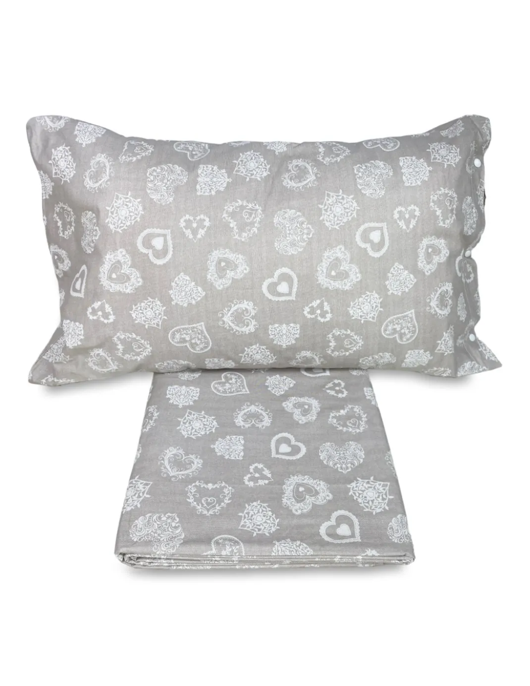 COMPLETO lenzuola MIROS cuore BIANCO in puro cotone stile TIROLESE