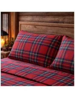 Completo Lenzuola Scozzese Tartan Rosso - Set Letto 100% Cotone Naturale - Caldo, Traspirante, Made in Italy