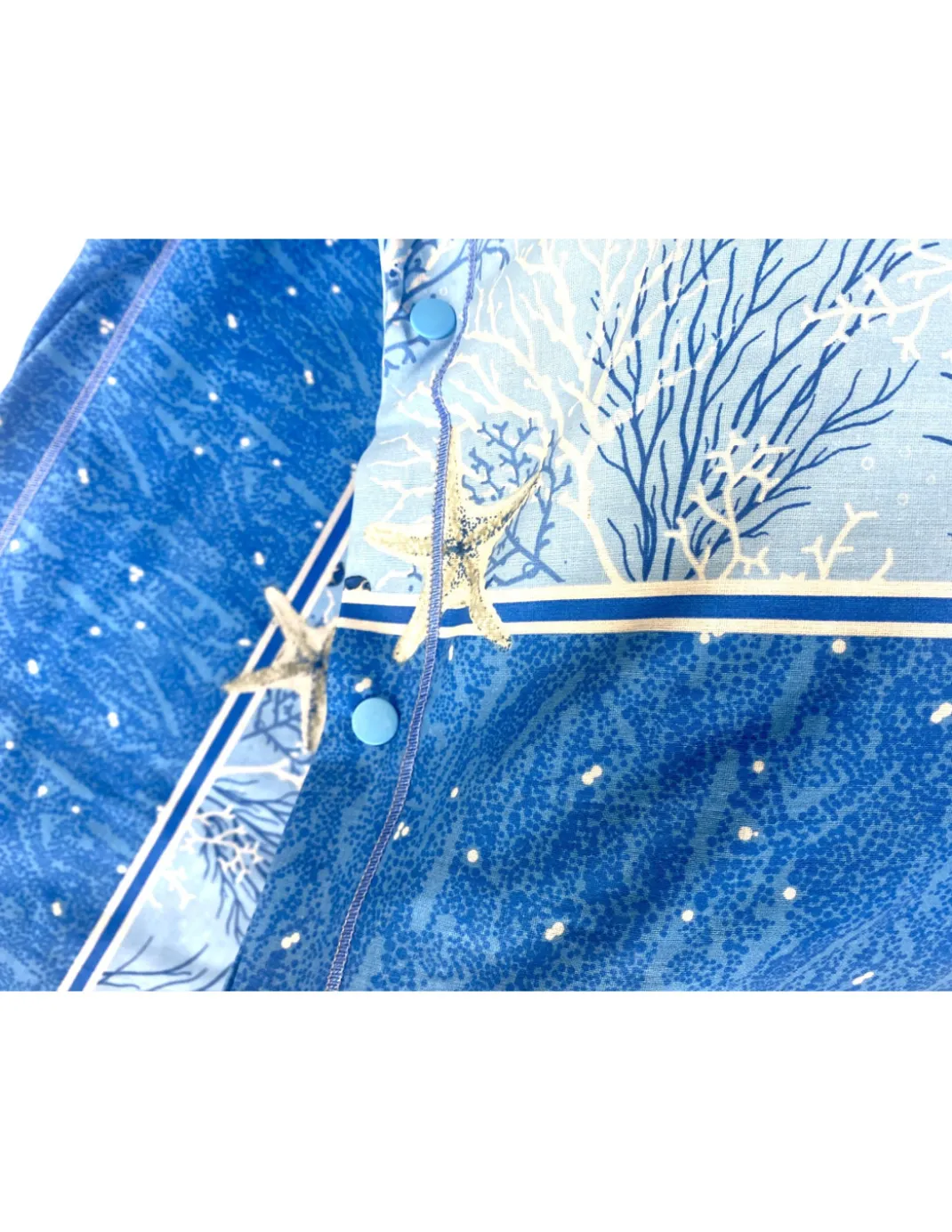 Completo Lenzuola Stelle Marine Blu – Motivo Coralli e Stelle – 100% Cotone – Made in Italy, Lavabile