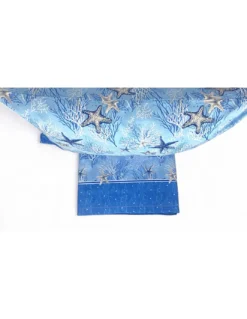 Completo Lenzuola Stelle Marine Blu – Motivo Coralli e Stelle – 100% Cotone – Made in Italy, Lavabile