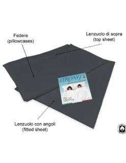 Completo Lenzuola Strong Grigio Piombo 100% Cotone, Set Letto Tinta Unita Lavabile, Morbido, Confortevole, Made in Italy