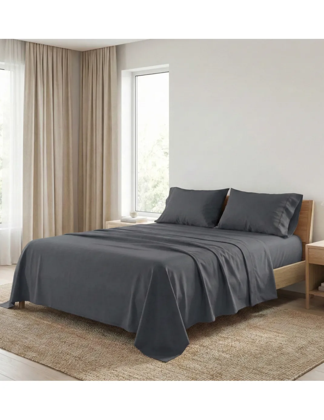 Completo Lenzuola Strong Grigio Piombo 100% Cotone, Set Letto Tinta Unita Lavabile, Morbido, Confortevole, Made in Italy